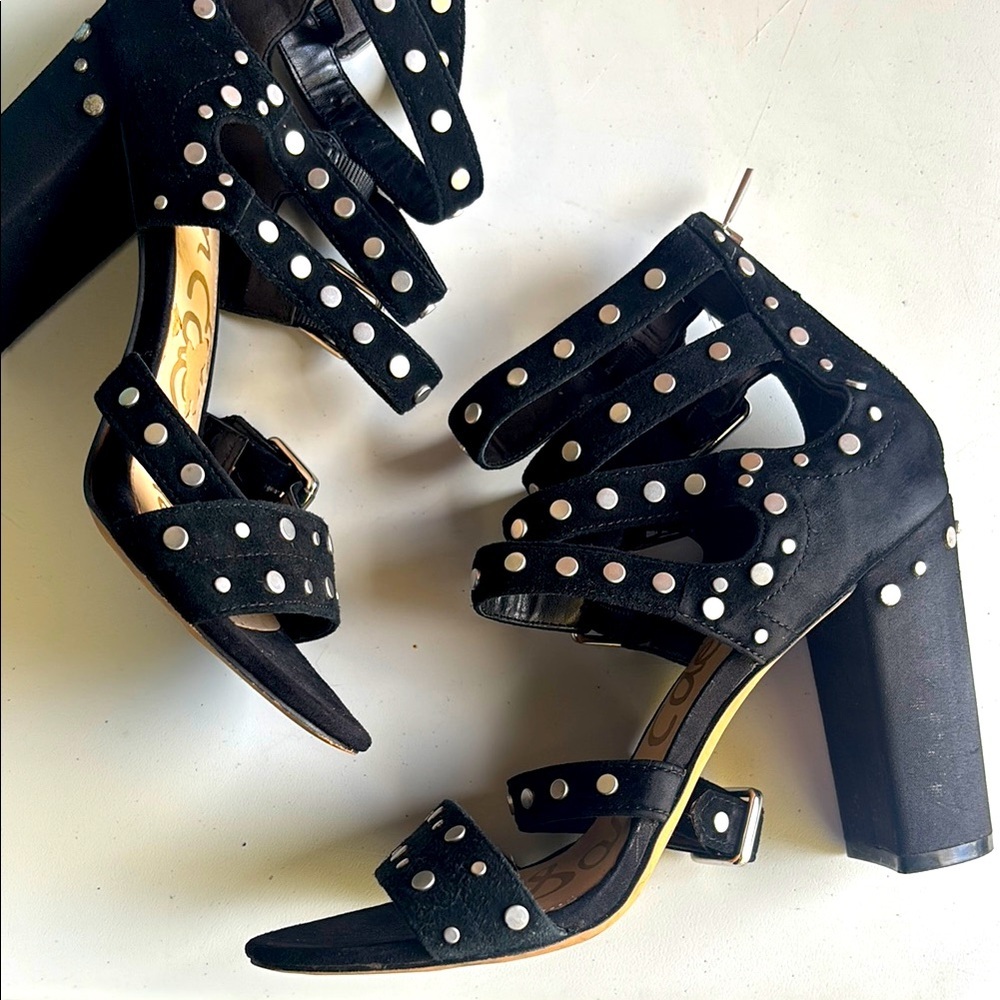 SAM EDELMAN YORK STUD HEELS Black Studded Women's Heels - Picture 2 of 7